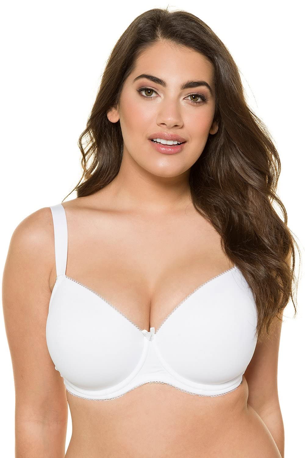 Ulla Popken Womenswear Plus Size Curvy Oversize Picot Trim Basic Soft Cup Bra White 90D 697146 20-90D