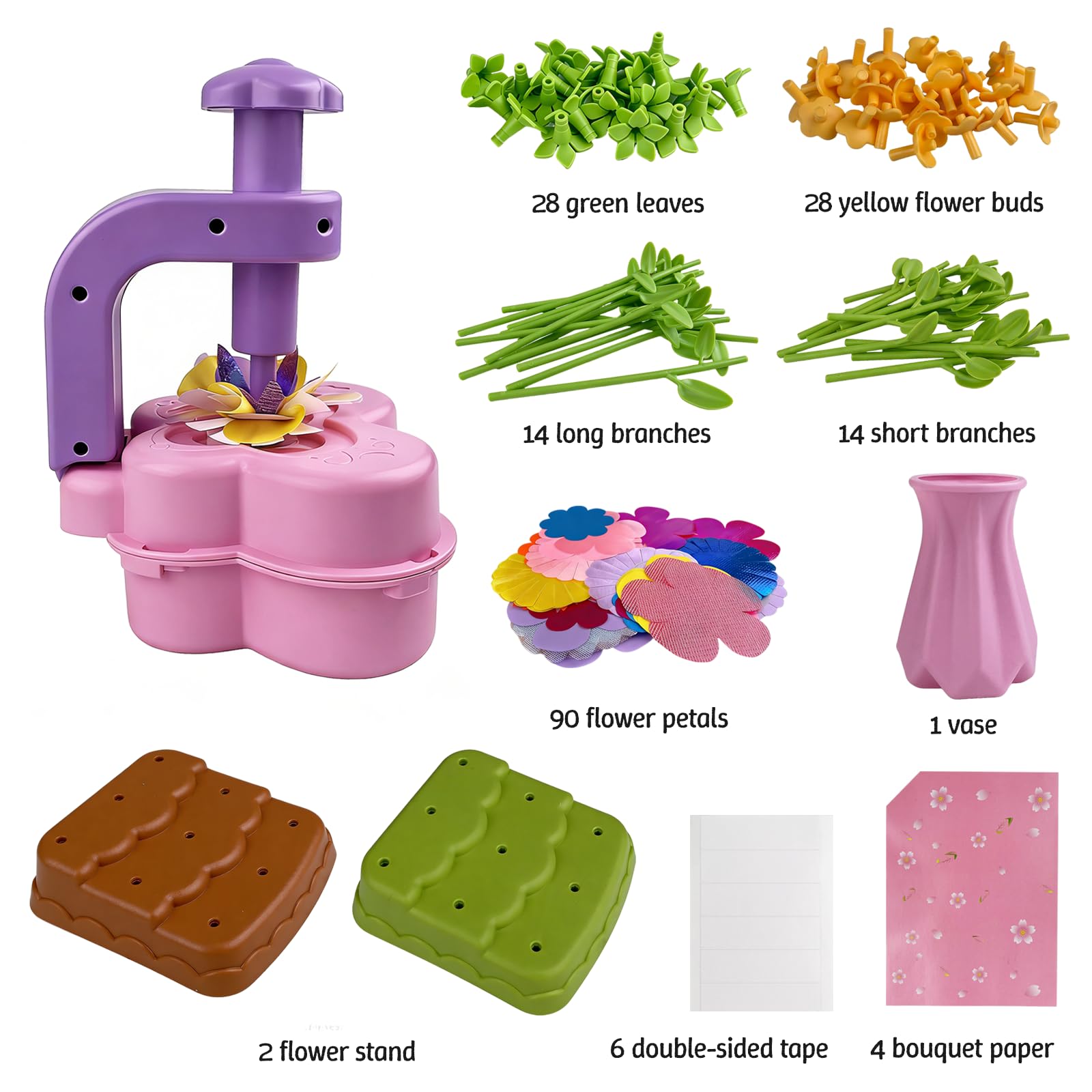 LUMITERRA Kit Création Bouquet de Fleurs DIY, Set de Bricolage avec Machine à Fleurs, Jouet Enfant 3 Ans+