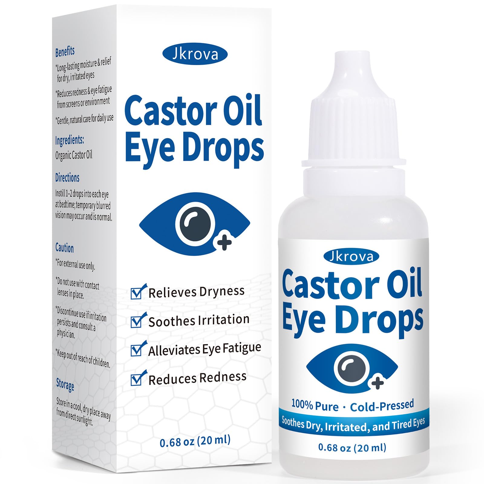 Natural Castor Oil Eye Drops Deep Hydration Soothing Relief for Dry Irritated Itchy Tired Eyes 100 Organic Cold-Pressed