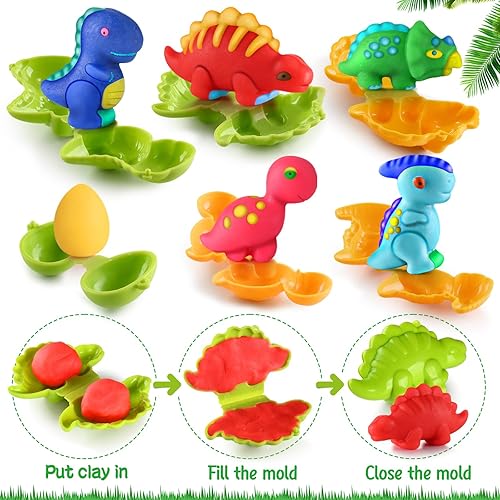Miniatura 5 de Masa de dinosaurio para niños, juego de herramientas de juego para niños pequeños, juego de creaciones de cocina y juego de juguetes de bricolaje,