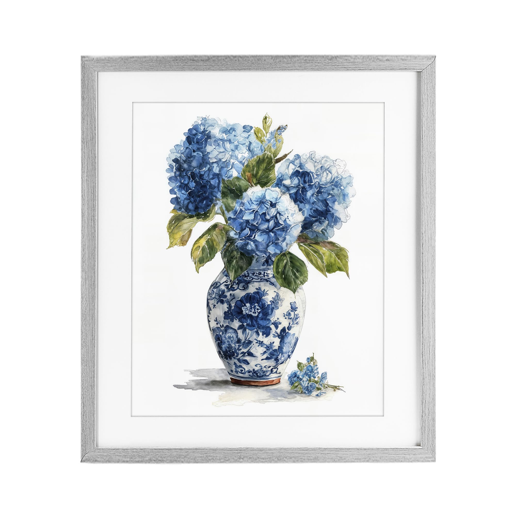 Stupell Industries 'Porcelain Vase with Hydrangea Bouquet', Framed Print Under Glass, Gray, 17 x 21 Inches, Easy to Hang and Sturdy, Made in USA, by Imagine It Images