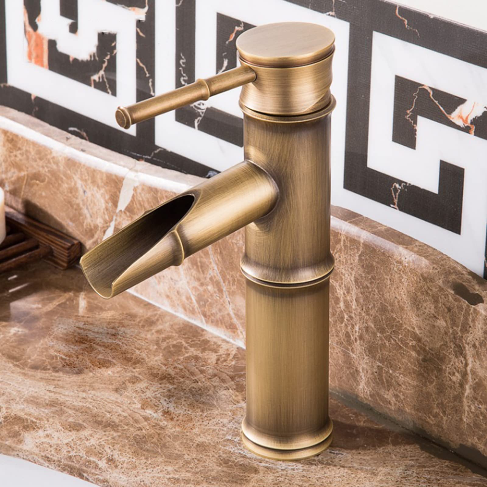 Badkamer kraan retro messing wastafel kraan badkamer kranen waterval kraan enkel gat badkamer wastafel kraan enkel handvat badkamer wastafel kraan 1 gat voor terras, antiek C (kleur: antiek C
