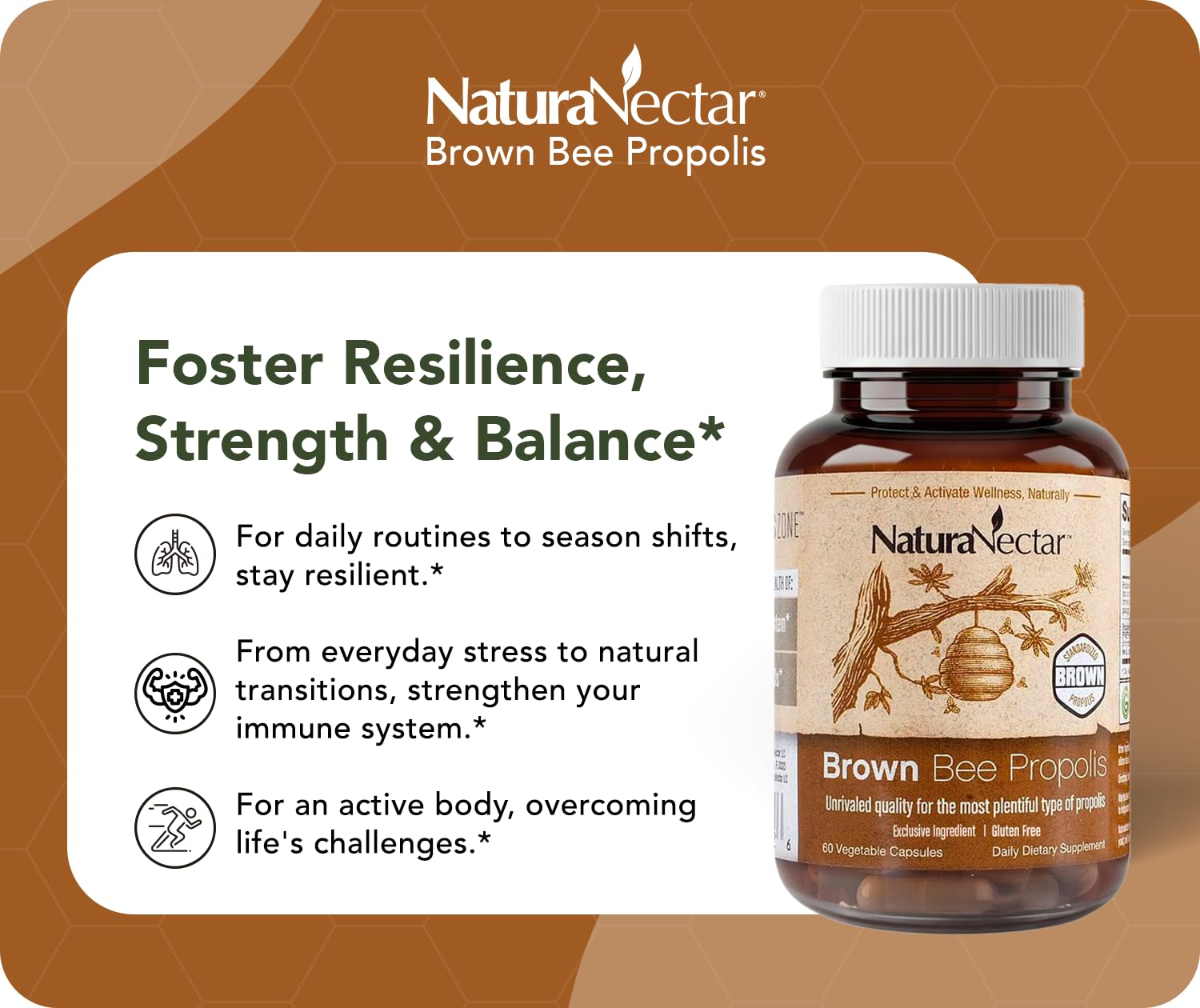NaturaNectar - Brown Bee Propolis - NSF Contents Certified - Premium Brazilian Propolis - Gluten-Free Supplement with Flavonoids, FLAV-B and PWE - Naturally Sourced Through Ethical Beekeeping (60pcs.) — Amazon image 5