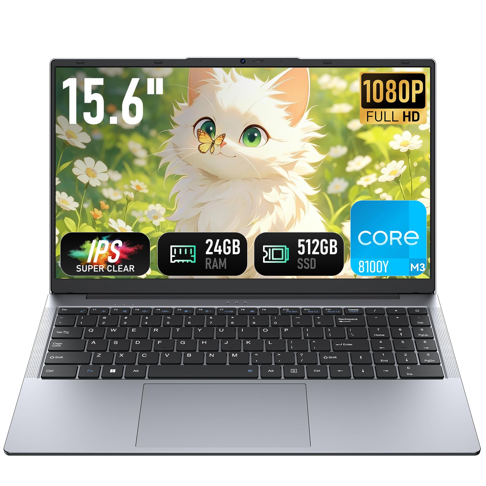 Vowmoon Laptop 15,6" M3-8100Y PC Portatile 16 GB 512 GB, ultraleggero con suite Office inclusa Notebook, schermo FHD 1920x1080, Wi-Fi 5 Dual-Band, Bluetooth 5.0, HDMI (16, GB)