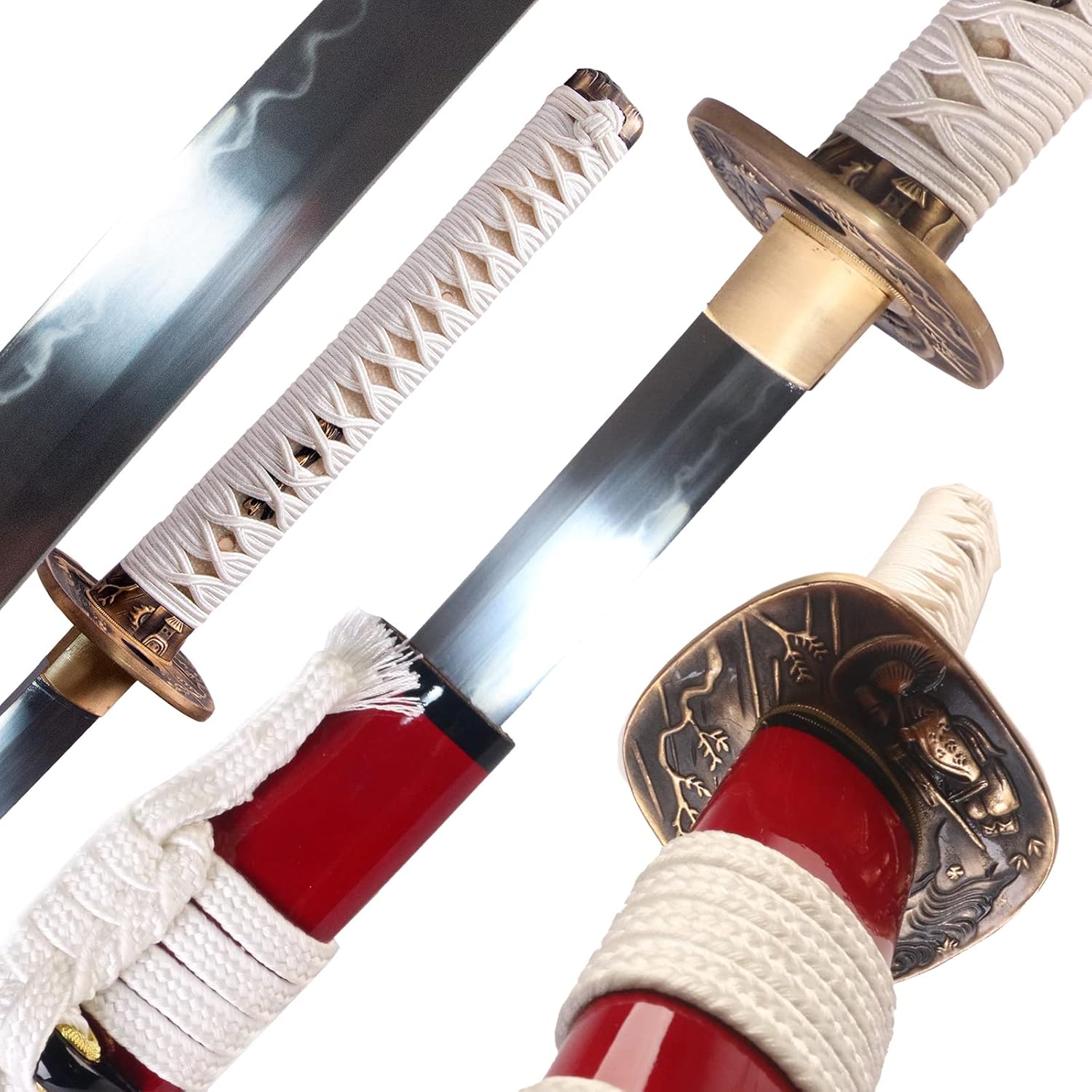 BADAO-Real Hamon Red Katana Clay Tempered T10 Steel Real Hamon Japanese Samurai Sword Razor Sharp Full Tang