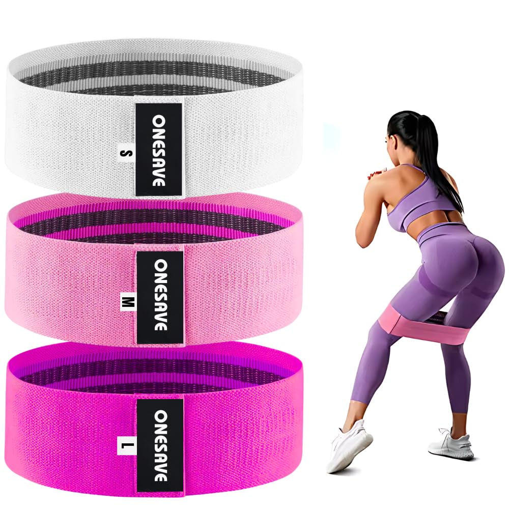 ONESAVE Resistance Bands 3 Sets, Premium Exercise Band with Non-Slip Design for Hips & Glutes, 3 Resistance Level Workout Glute Resistance Bands women and Men, Fitness, Home Yoga exercise equipment
