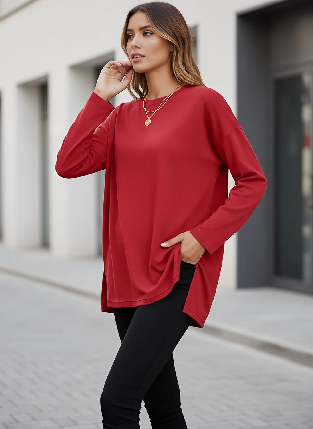 Tankaneo Womens Long Sleeve T Shirts Gym Crewneck Basic Tee Oversized Tops Workout Sweatshirts Loose Fit 2025 - Image 3