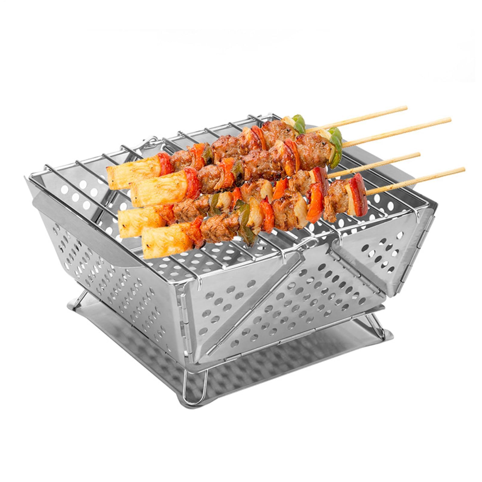 Przenośny składany grill na węgiel drzewny – lekki wędzarnia na zewnątrz ze stali nierdzewnej na piknik, kemping i sprzęt do grillowania na podwórku