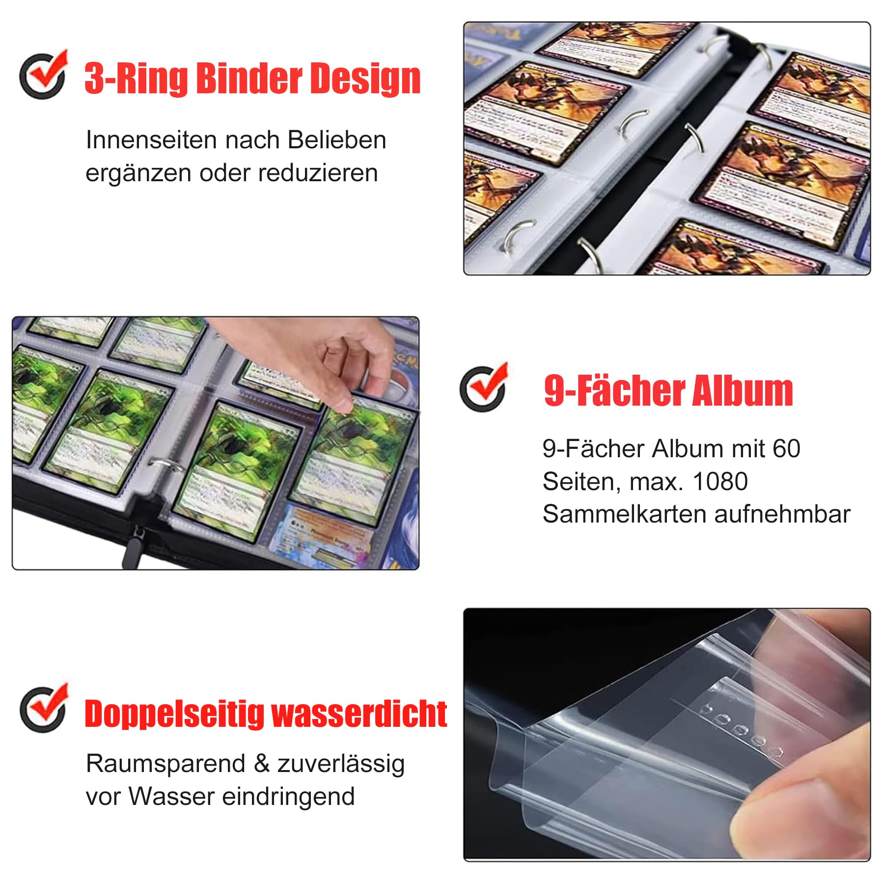 Sammelkarten Album for One Piece, 1080 Taschen, 60 Seiten, 9-Taschen-Design, Wasserdichtes PU-Material, Tragbar