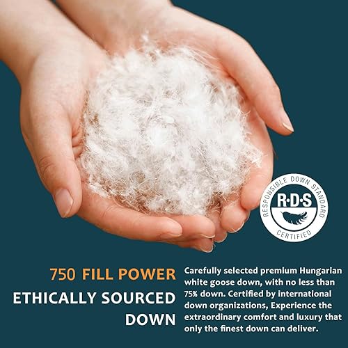 Miniatura 3 de HYVIF Edredón de plumón de ganso blanco húngaro, tamaño individual, relleno de 750 para todas las estaciones, ligero y esponjoso, calidez media,