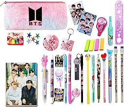 KOBBET® 27pcs BTS Theme Stationery Set Pencil Pouch with A6 Diary & Pen Pencil BTS Return Gift Set for Girls, BTS Theme Party Favor Return Gift for Girl BT-21 Gift Set for Girls