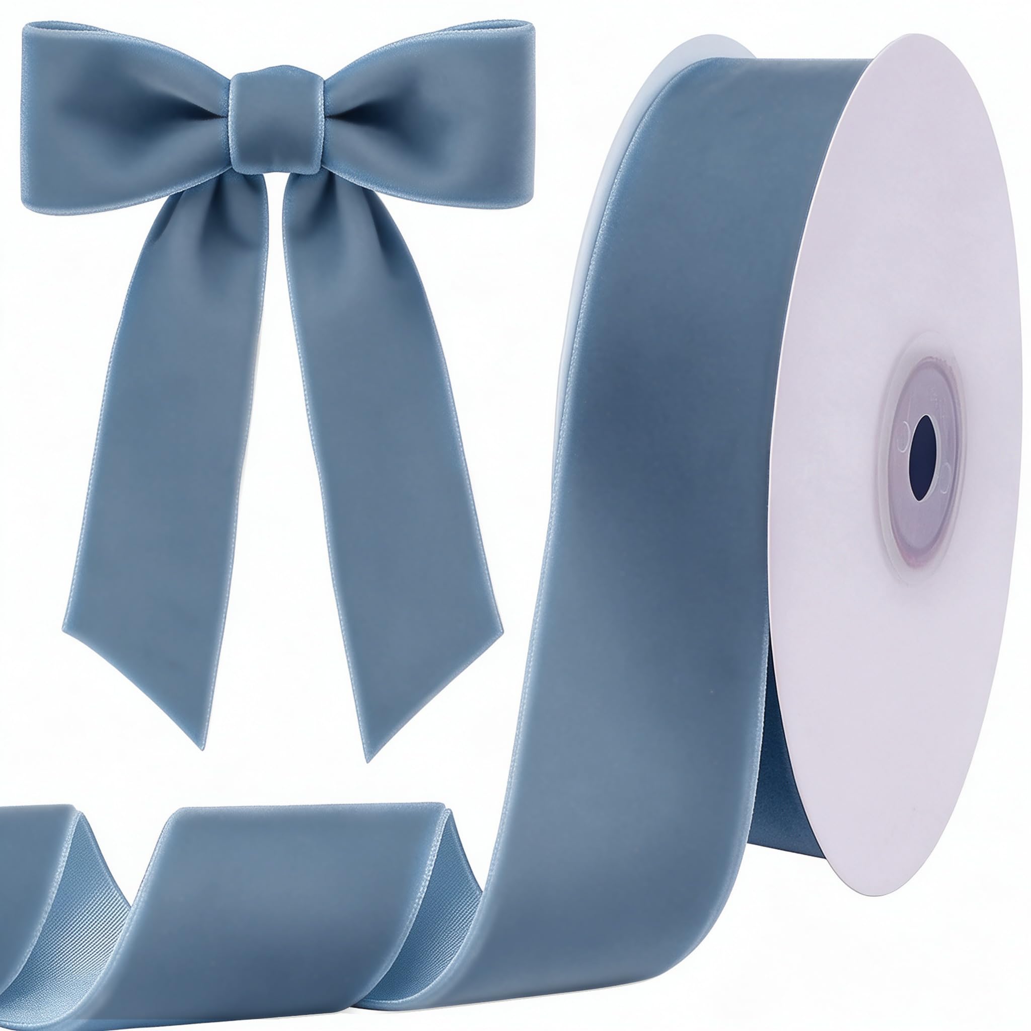 Tsorode 10 Yards Light Blue Velvet Ribbon for Christmas Tree, 1.5 Inch