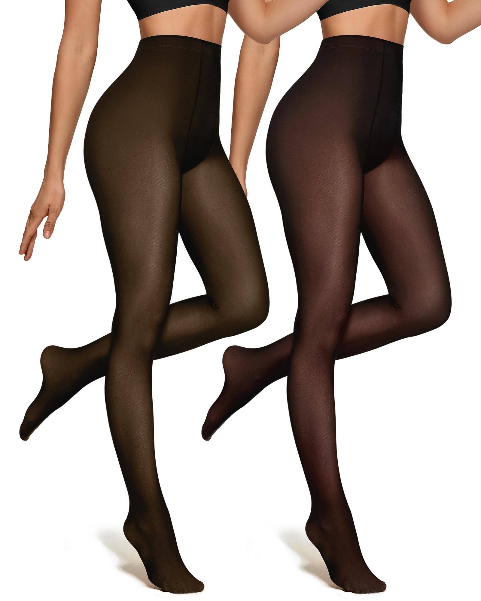 OEAK Womens 2 Pairs Fleece Lined Tights Fake Translucent Pantyhose Thermal Opaque High Waisted Warm Legging Pants Footed Sheer Tights