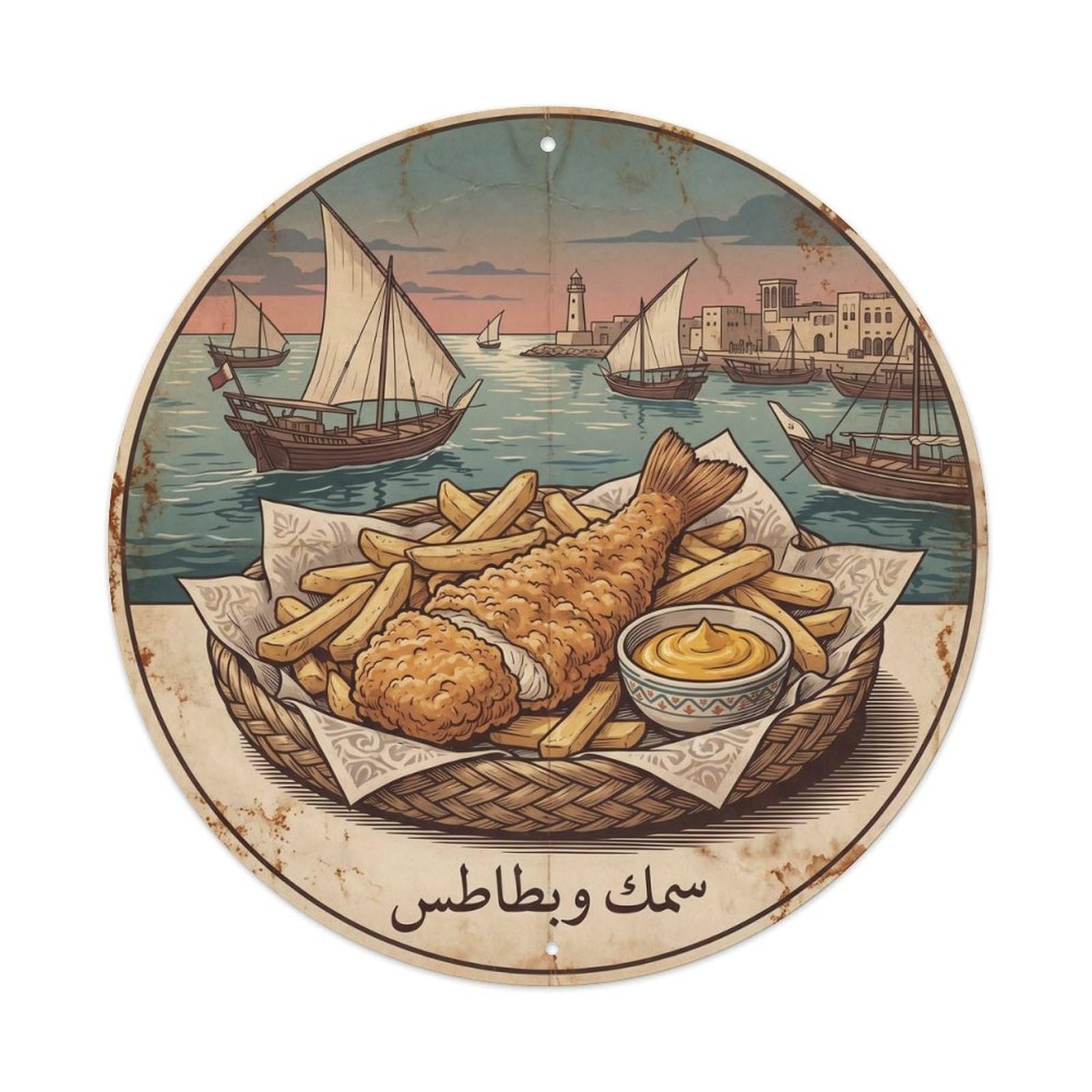 Qatar Seafood Chips Crispy Fillet Fry Shop Classic Metal Tin Sign