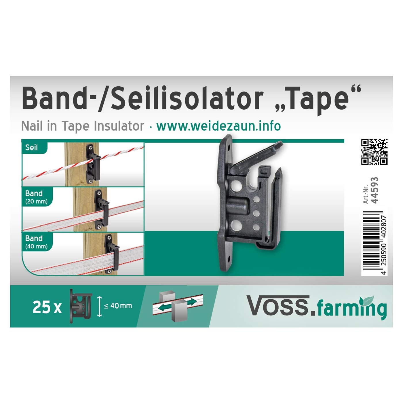 VOSS.farming Aislador Clip para Cinta y Cuerdas Pastor eléctrico fijación Clavo Tornillo
