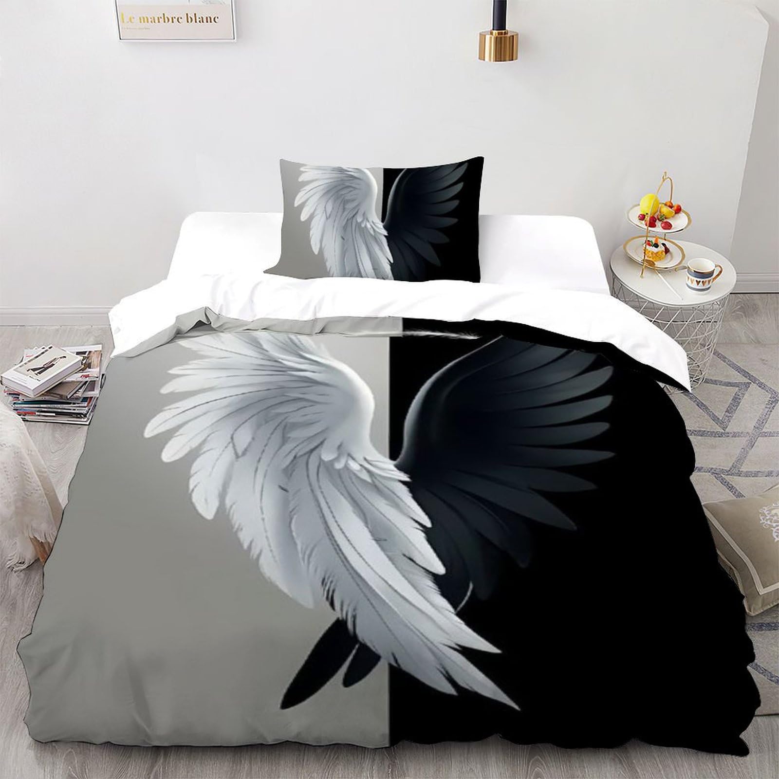 Housse de couette pour chambre d'enfants avec design 3D noir et blanc moderne
