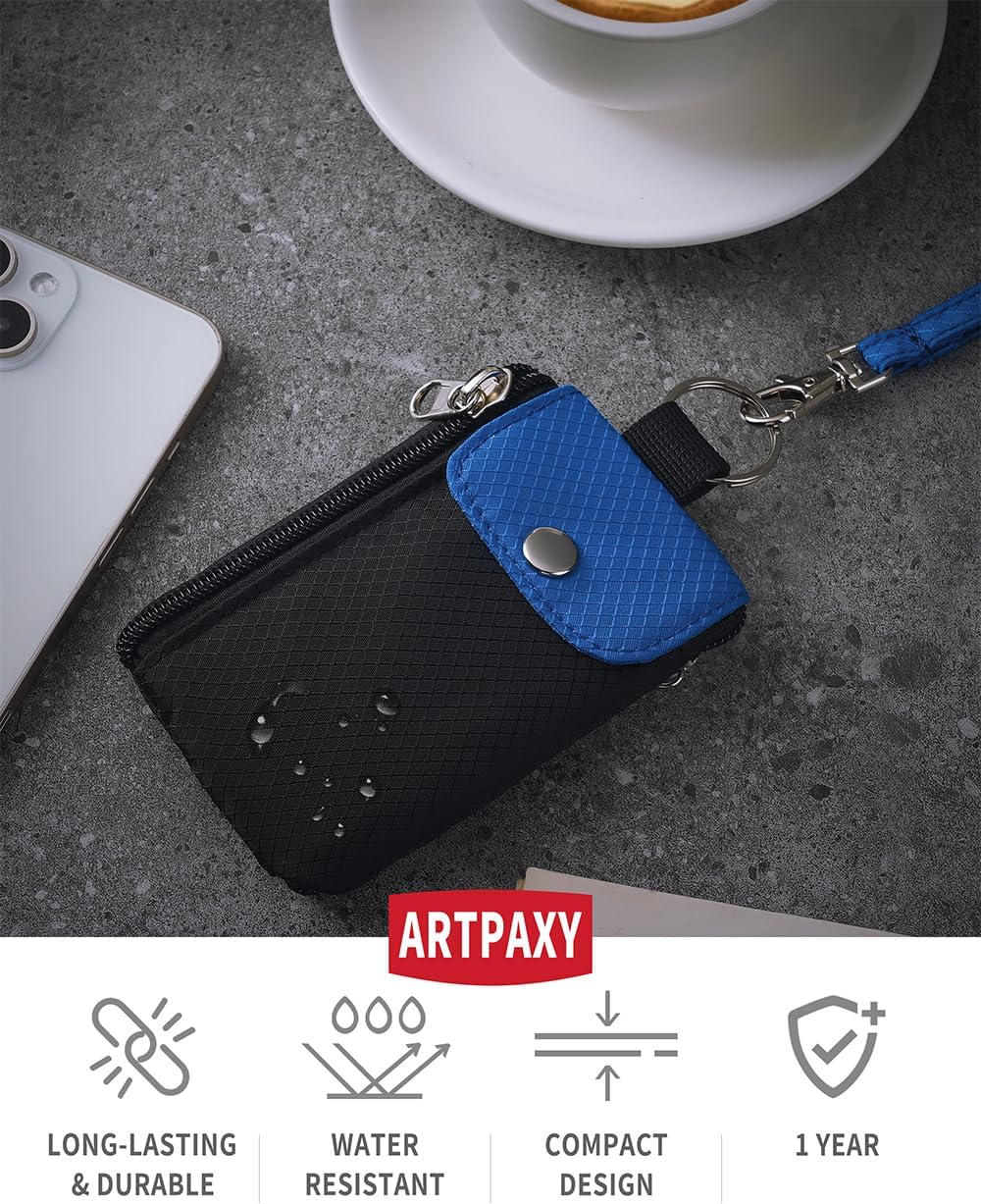 Minimalist Wallet For Mens Womens, Keychain RFID Blocking Zipper Small Wallet with ID Window 2 Lanyards,Water Resistant Travel Cash Card Coin Case Boys Girls - Image 2