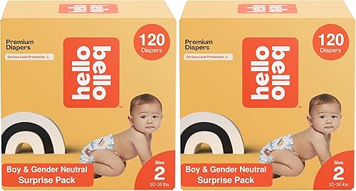 Miniatura 32 de Hello Bello Mega Surprise Pack, Talla 2 (10-16 libras), 240 pañales hipoalergénicos surtidos con una sensación suave y similar a la tela, más 360