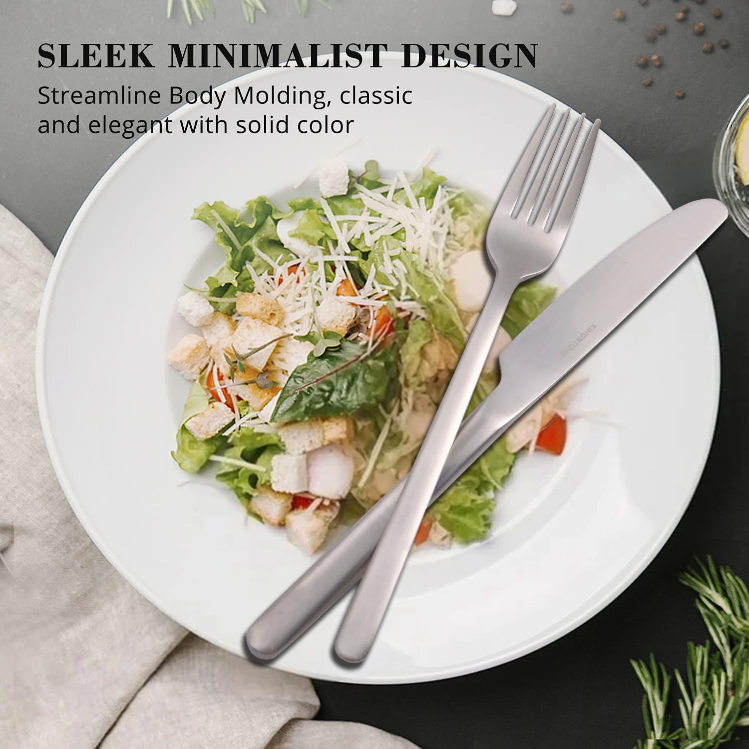 KINGSTONE Gold Silverware Set, 60 Piece Flatware Cutlery Set for 12, 18/10 Stainless Steel Silverware Mirror Polished Dishwasher Safe for Home, Restaurant, Wedding, Party(Gold, 60 pieces for 12): 20 pieces for 4 Matte Silver