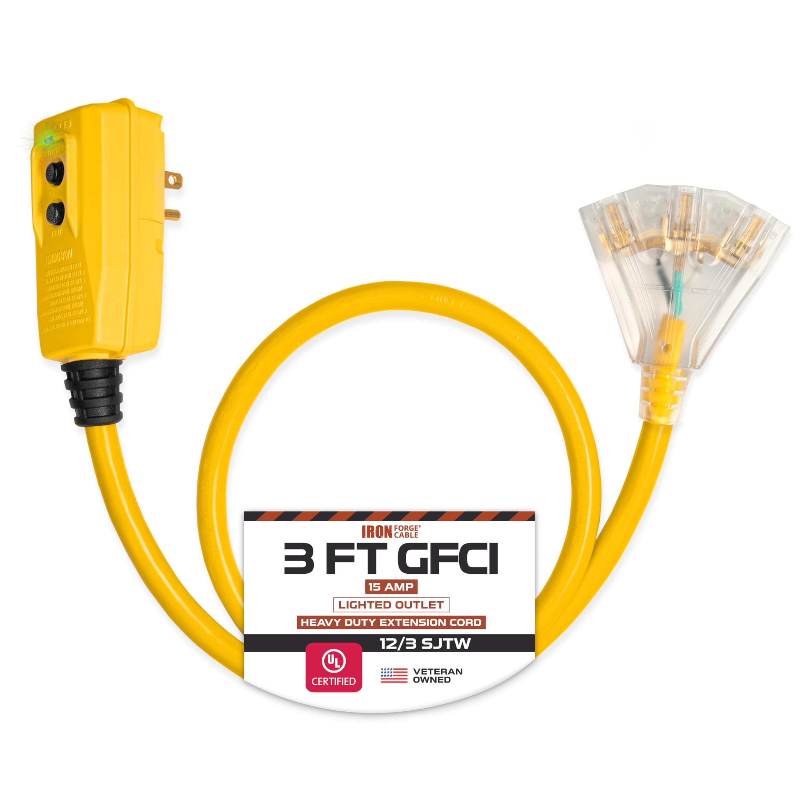 Amazon.com: Iron Forge Cable 12 Gauge GFCI Extension Cord, 3 Ft