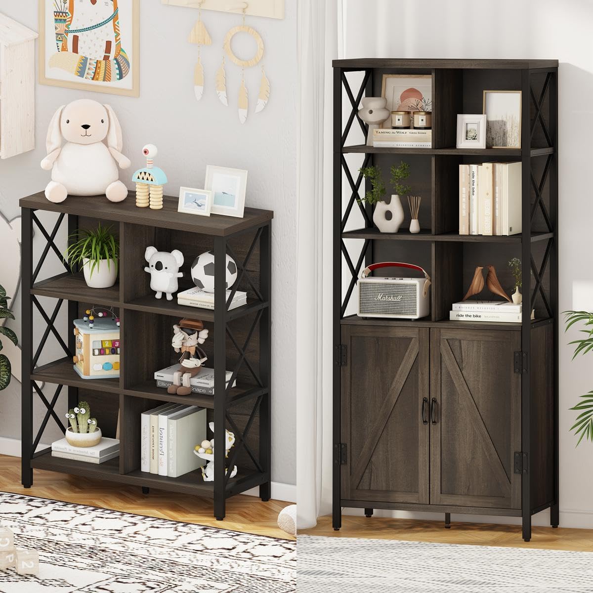 FATORRI 6 Cube Storage Organizer and Bookshelf with for Home Office (Walnut