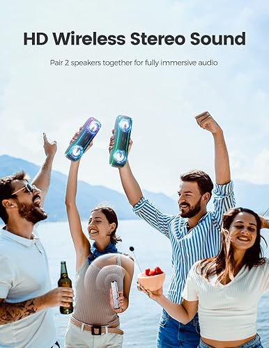 Miniatura 6 de Altavoz Bluetooth portátil, IPX7 impermeable altavoz inalámbrico con luces intermitentes coloridas, 25 W Super Bass 24 horas de reproducción, rango