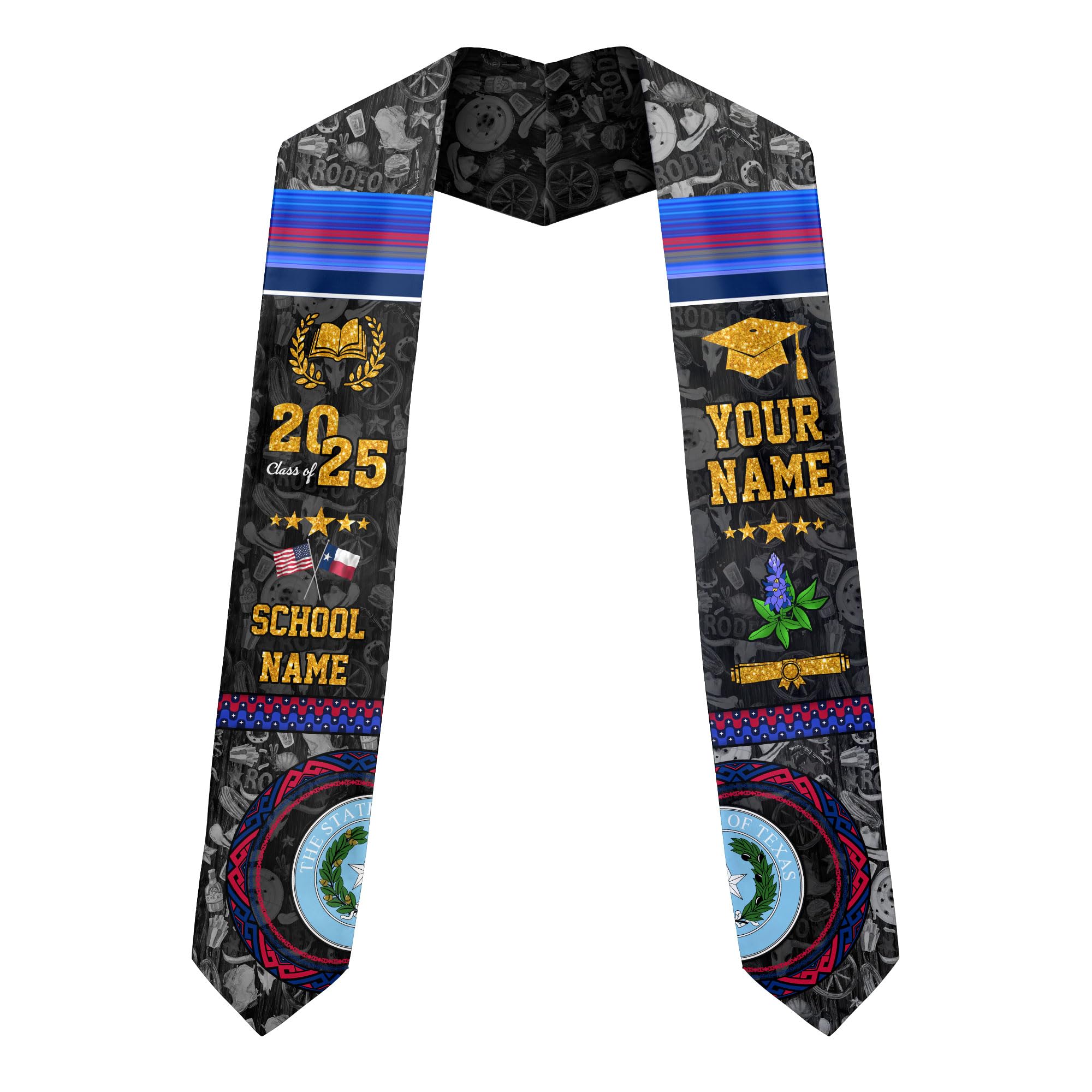 MonkeyVan Customize Texas Graduation Stole Texas Graduation Sash 2025 Texas Sash for Graduation Usa and Texas Flag for Graduation Tx15