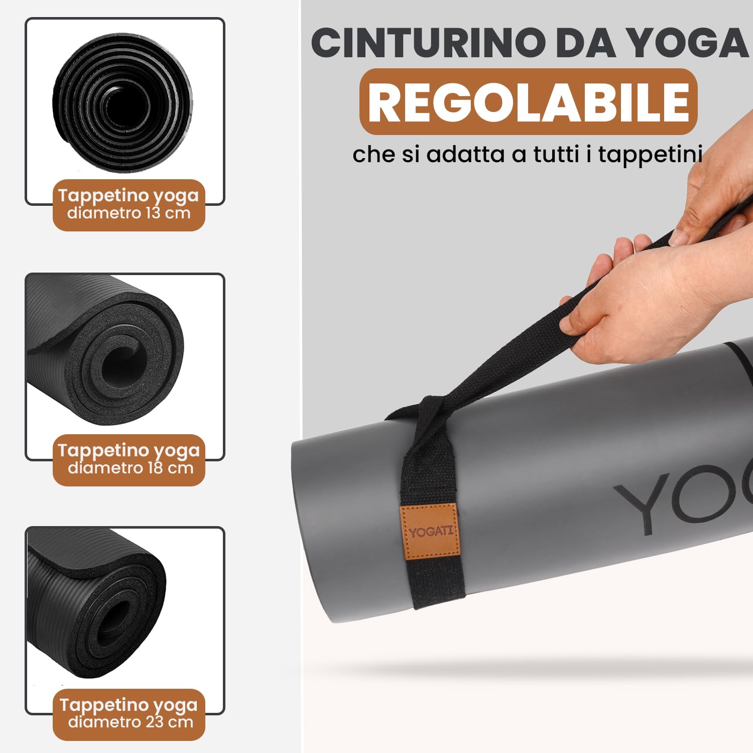 YOGATI® Cinghia Tappetino Yoga Regolabile| Fascia per Stretching, Strap Pilates, Cinghia da Yoga in Cotone, Laccio Elastica per Materassino da Studio, Casa, Viaggio e Palestra.