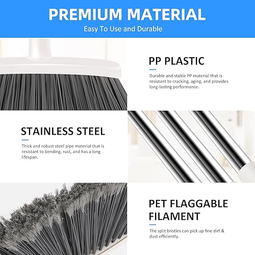 Miniatura 4 de Escoba vertical extragrande mejorada de 56.7 pulgadas de largo, cerdas blancas con flores para limpieza mejorada en interiores y exteriores, mango