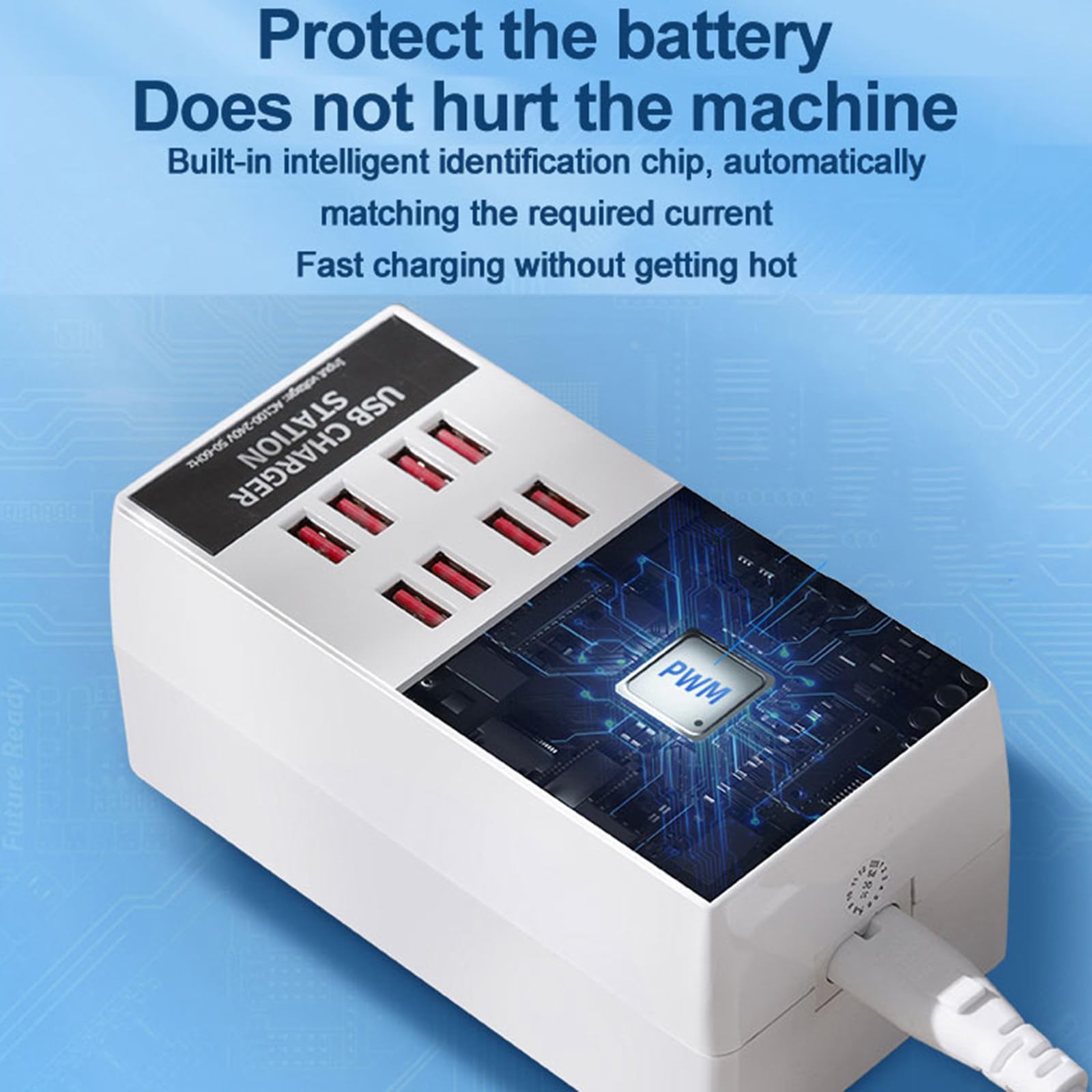 Estación de Carga USB de 100 W, estación de Carga rápida multipuerto de 20 W, Cargador USB de Escritorio Universal para teléfonos y tabletas, Adaptador de Corriente
