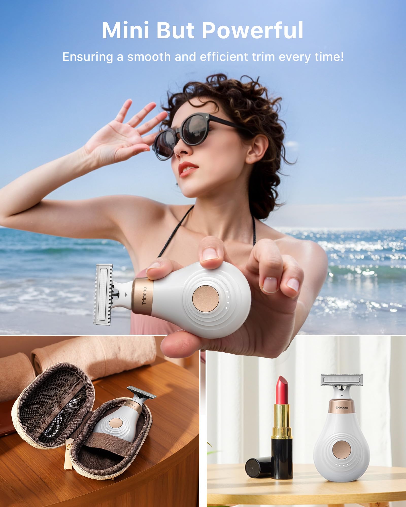 Trimcoo New Intimate Electric Trimmer for Women, [Small But Powerful] Designed for Pubic Hair Grooming, Bikini Line Removal, Wet/Dry Shaver On-The-Go, USB-C Rechargeable Razor with Travel Case, White