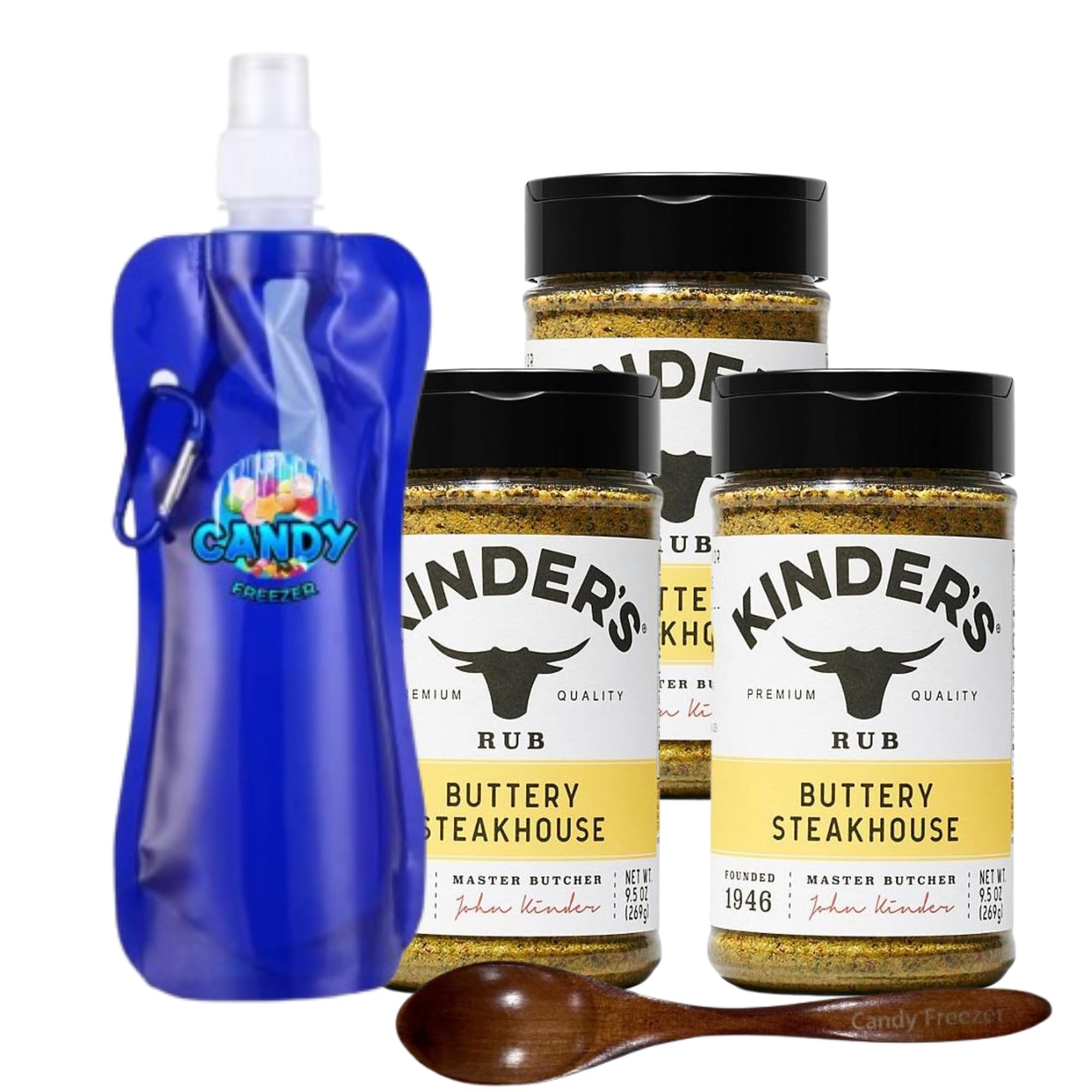 Kinder’s – Three (3) 5.5oz Bottles – Premium BBQ Seasoning for Grilling & Roasting – No MSG, Gluten-Free, Non-GMO – Includes Candy Freezer Collapsible