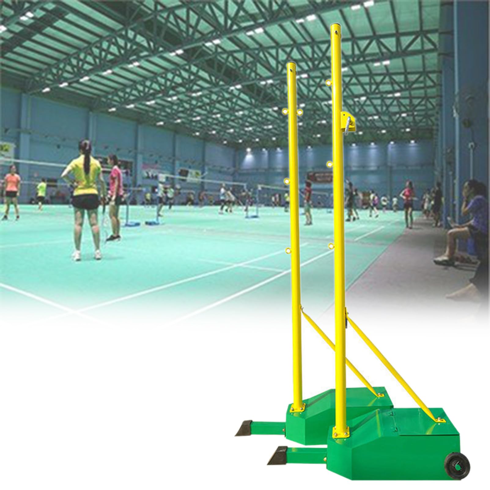 Pacchetto Pali e Reti da Badminton/Pallavolo - Rete da Pallavolo Portatile per Cortile Campo da Badminton Autoportante Rete da Allenamento per Interni o Esterni,Green-withoutnet
