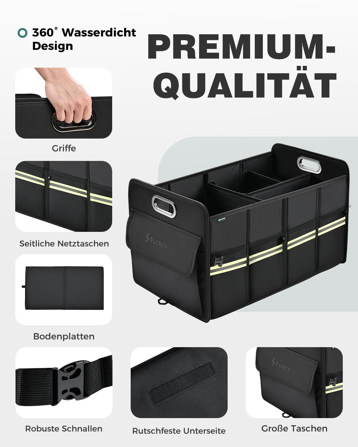 FLORICH Organizador Maletero Coche con Compartimentos Bolsa Plegable para Maletero de Primera Calidad Resistente Antideslizante Impermeable con Varios Compartimentos para SUV, Camionetas, Jeeps