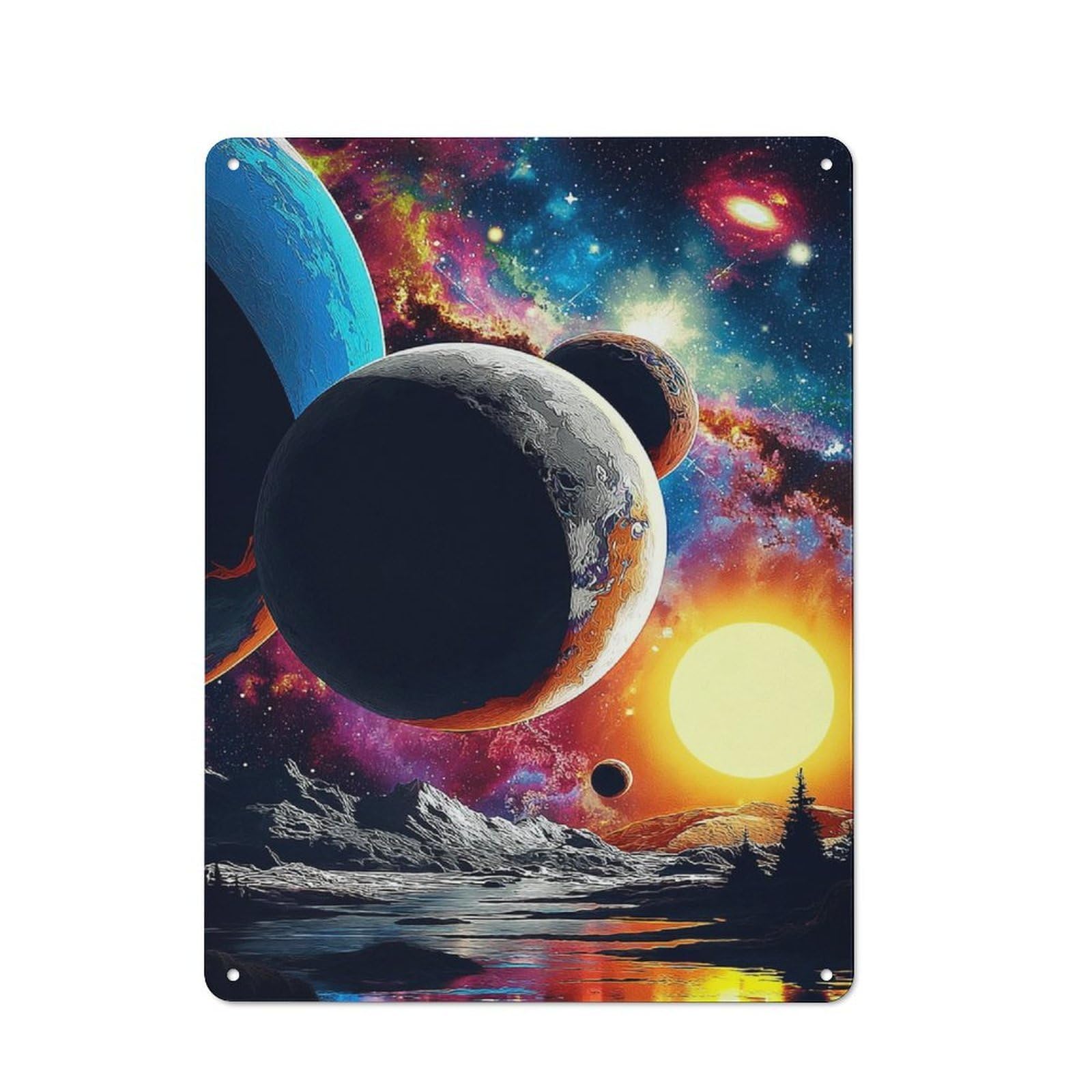 Junmoney Galactic Reflections A Cosmic Landscape Rustic Metal Sign 40X30cm For Café Or Restaurant, Suited To Café Owners And Decorators