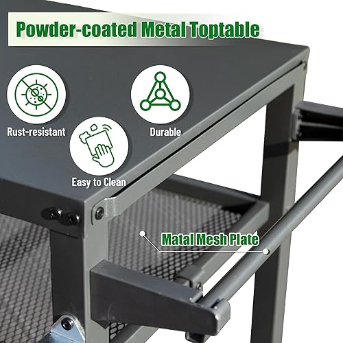 Vista 22 de Domi - Carrito de 3 estantes para parrilla al aire libre con ruedas, mesa para horno de pizza y mesa de preparación de alimentos, mesa de acero