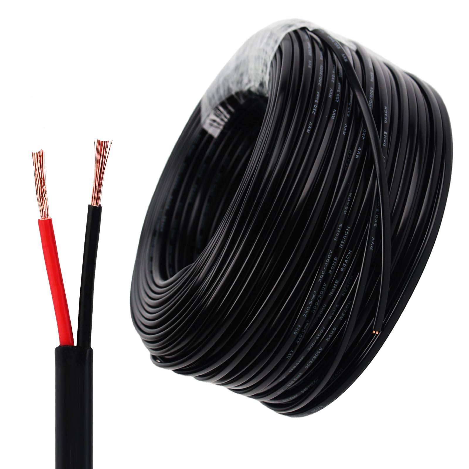 Câble Plat 2 Fils 2 x 0,5 mm² 12V/24V Câble Électrique Flexible Plat Rouge/Noir pour Remorque Automobile Caravane Bateau Lumière Automobile 100M/328.08Pieds