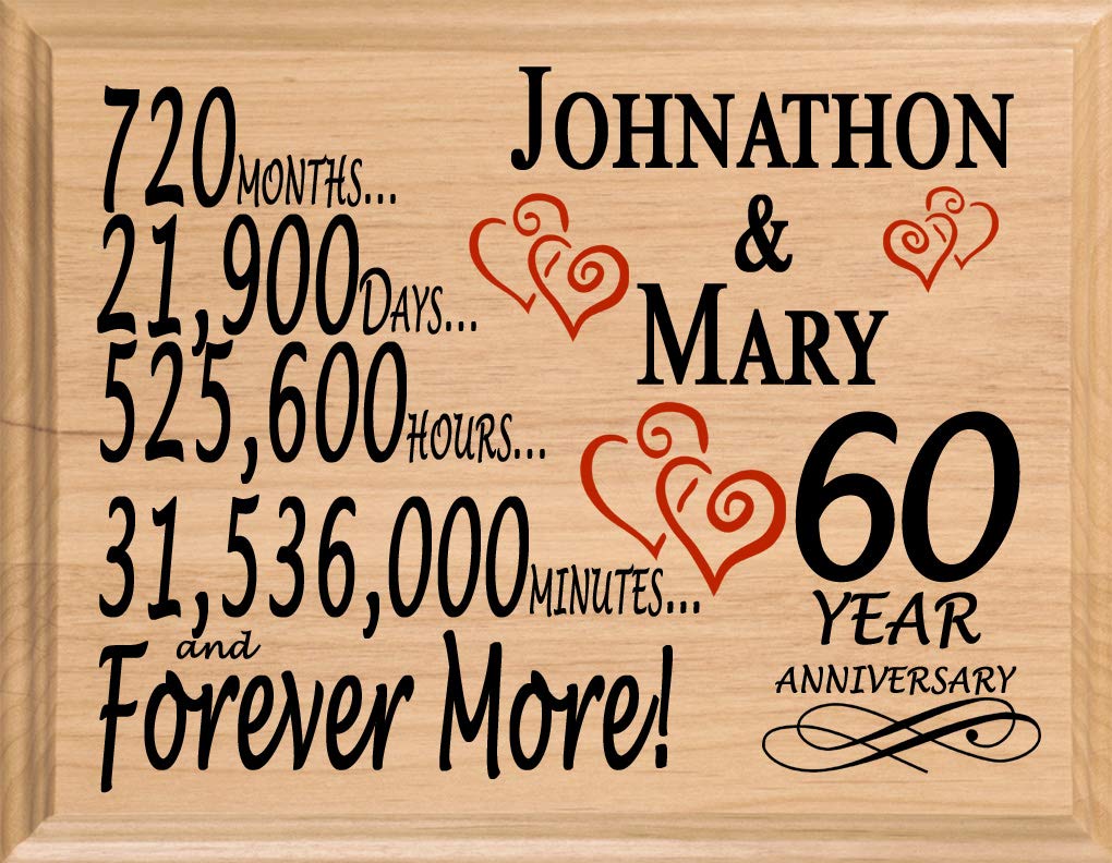 Broad Bay60 Year Anniversary Sign Personalized 60th Anniversary Wedding Gift for Wife Husband Couple Him Her - Solid Wood - Made in the USA