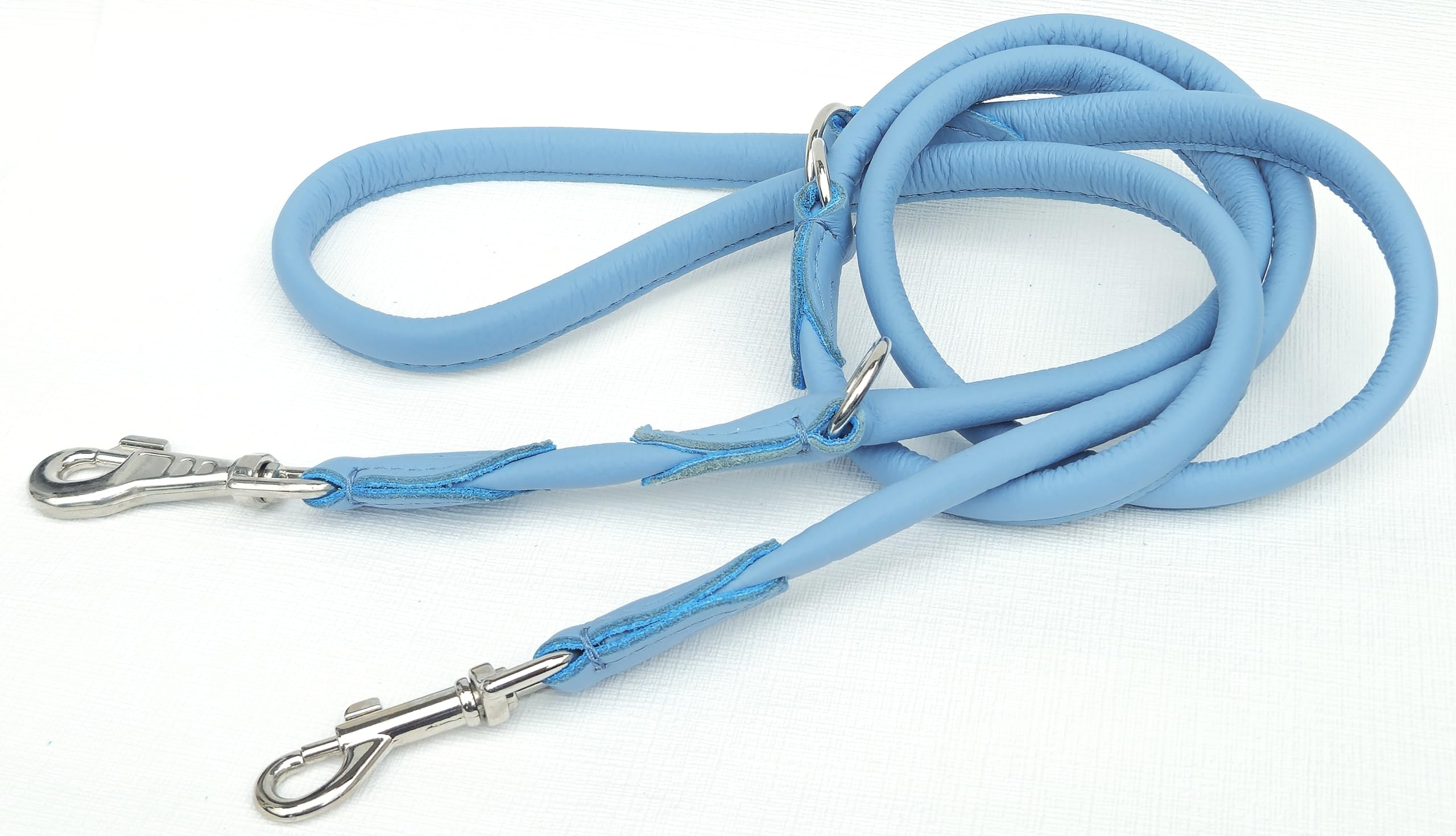 Runde HUNDELEINE 220cm/12mm, Nappa Leder, 3X verstellbar, für Hunde bis 50 Kg, Gelb, Türkis, Altrosa, Blau, Seladon (Himmel Blau)