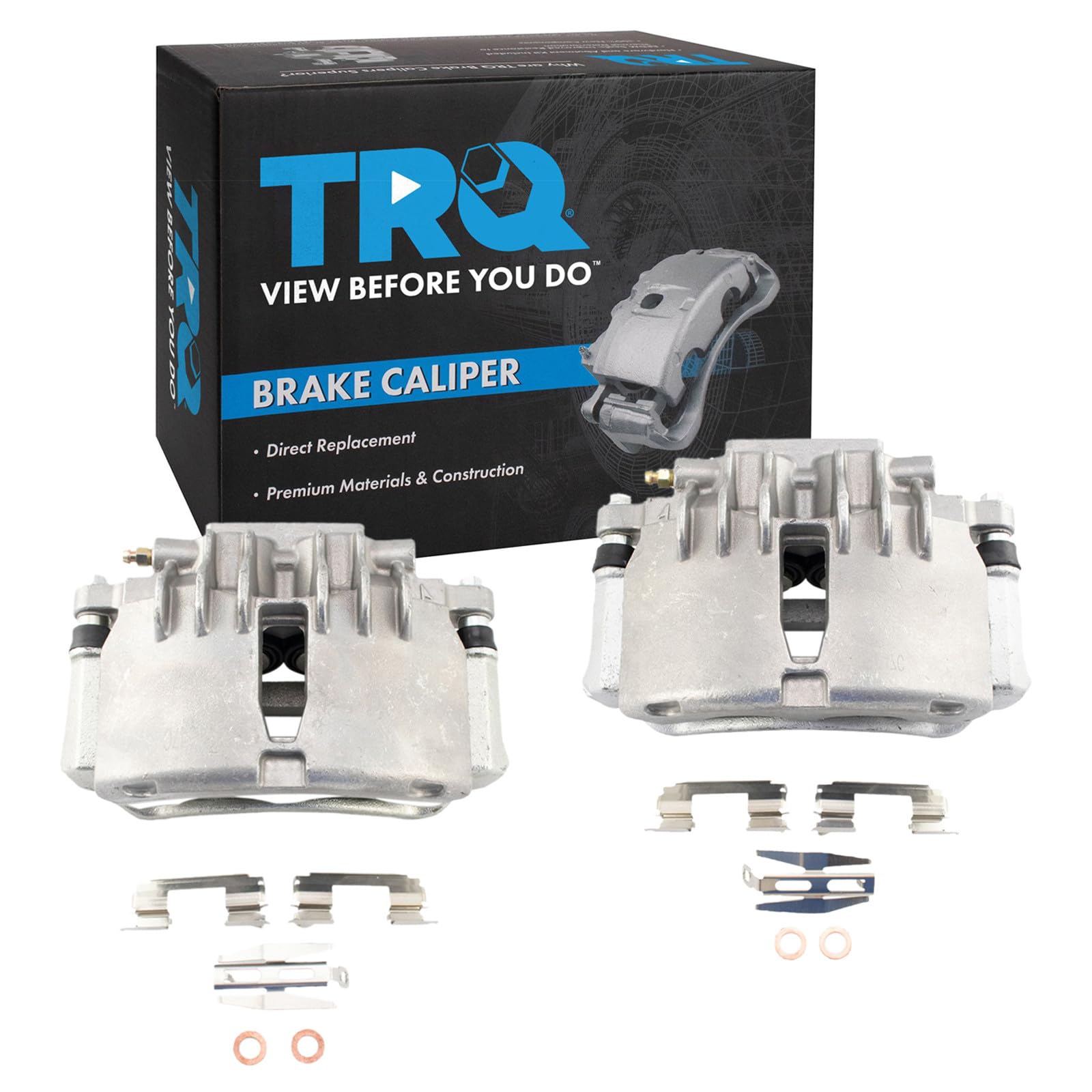 TRQ Front Brake Caliper Set Zinc Coated Brackets Hardware Compatible with 1999-2002 Ford Mustang