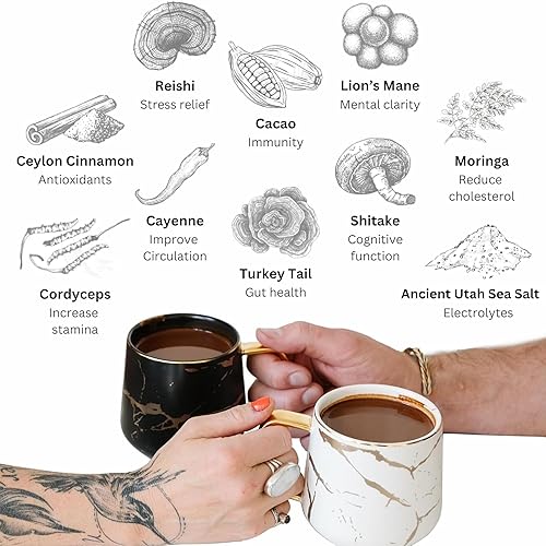 Miniatura 6 de Brain Blend+Cayena, bebida de chocolate caliente orgánico con hongos, mezcla energizante gourmet de melena de león, cordyceps, shiitake, reishi,