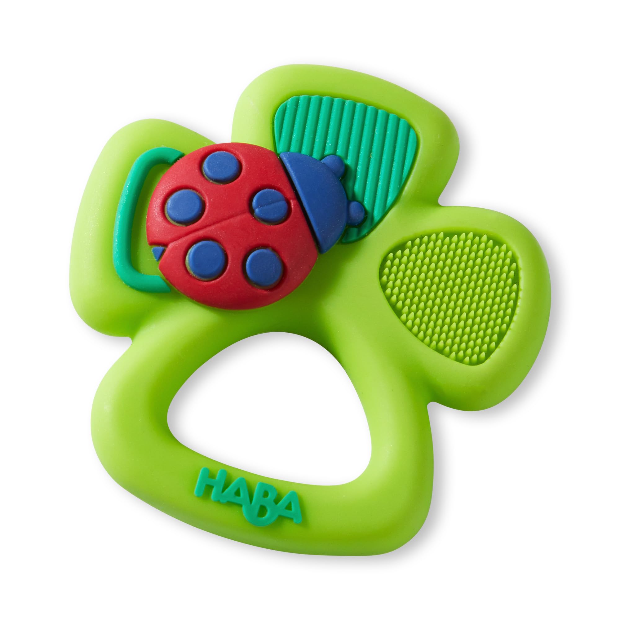 HABA Silicone Teethers for Babies 6-18 Months - Shamrock Silicone Teether Ring and Grasping Toy for Safe Sensory Development - Dishwasher Safe Baby