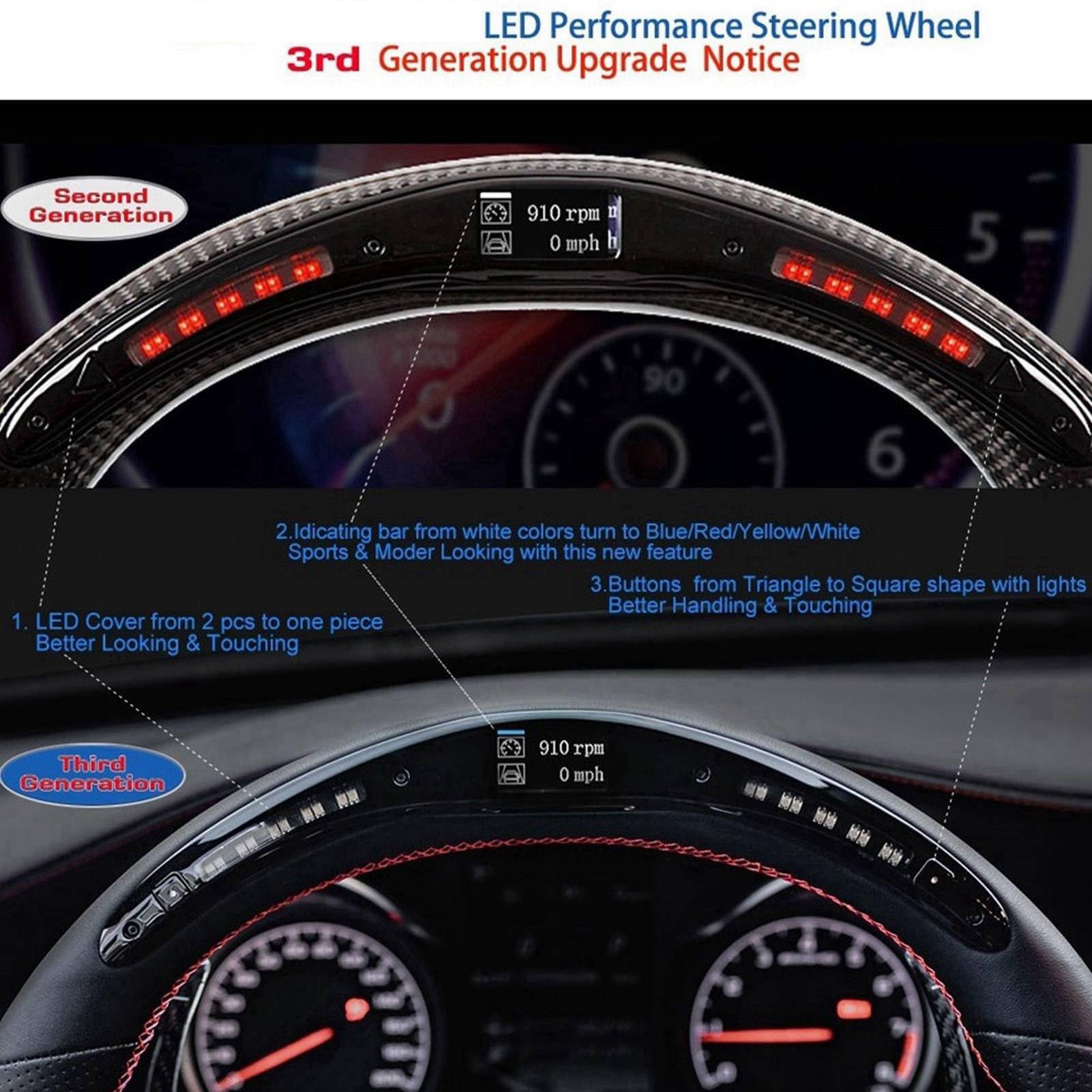 Aramox Kierownica Kierownica z Wyświetlaczem LED 12V do 16V Płaskie Dno Typ D Perforowana Skóra dla B9 S4 S5 RS4 RS5 RS3 2017 Plus