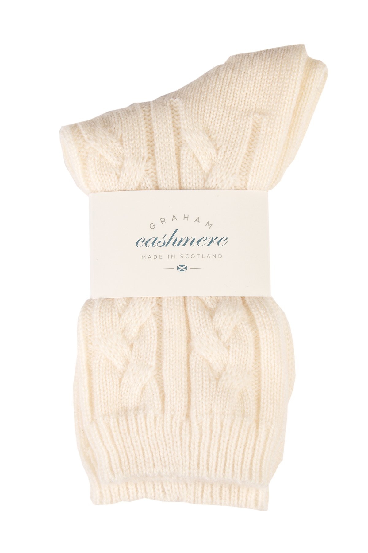 Graham Cashmere - Pure Cashmere Cable Bed Socks - Made in Scotland - Gift Boxed - Ivory White