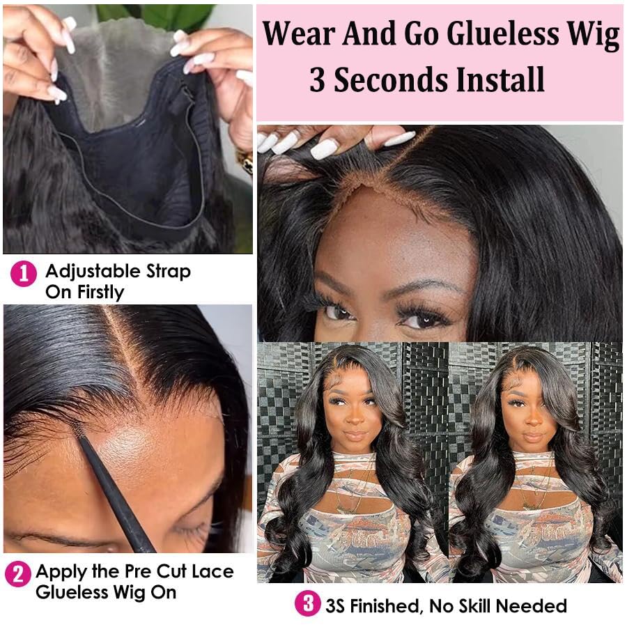Miniatura 2 de Wear and Go - Pelucas de cabello humano sin pegamento, precortadas 5x5, con cierre de encaje HD, pelucas de cabello humano ondulado, pelucas de