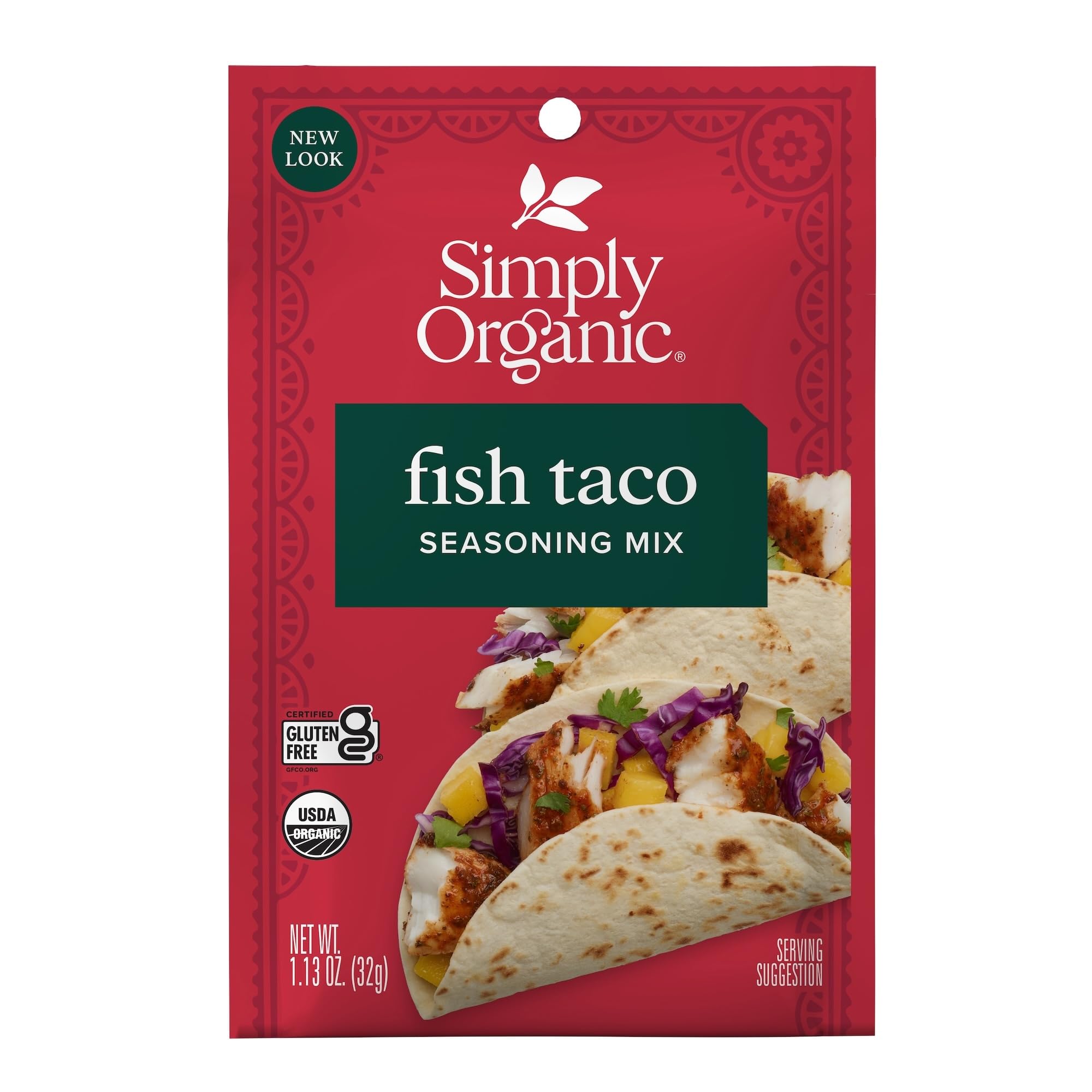 Simply Organic Fish Taco Seasoning Mix, Gluten Free, Certified Organic, Kosher - Pure Flavor for Tacos, Stir-Fries, Mexican Dishes, and More | 1.13 Ounce (Pack of 3)