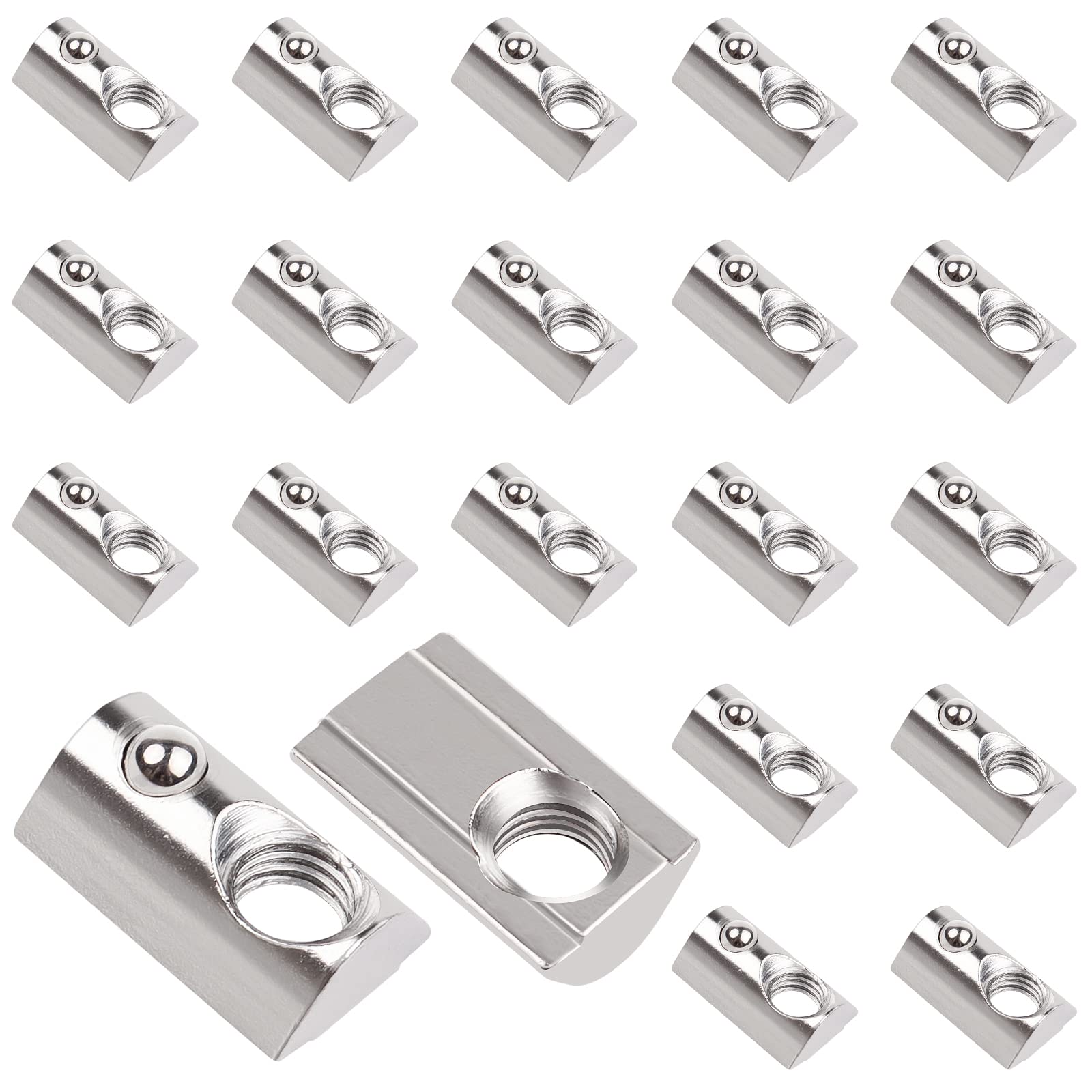 Yeepeo 20 Stück Nutensteine mit kugel Nut 8, 40-Serie Nutenstein M8 Gewinde mit Zentrierung Steg, Kohlenstoffstahl Gleitmutter mit Federkugel T Nutsteine Set für Aluminiumprofil-Extrusionsschlitz
