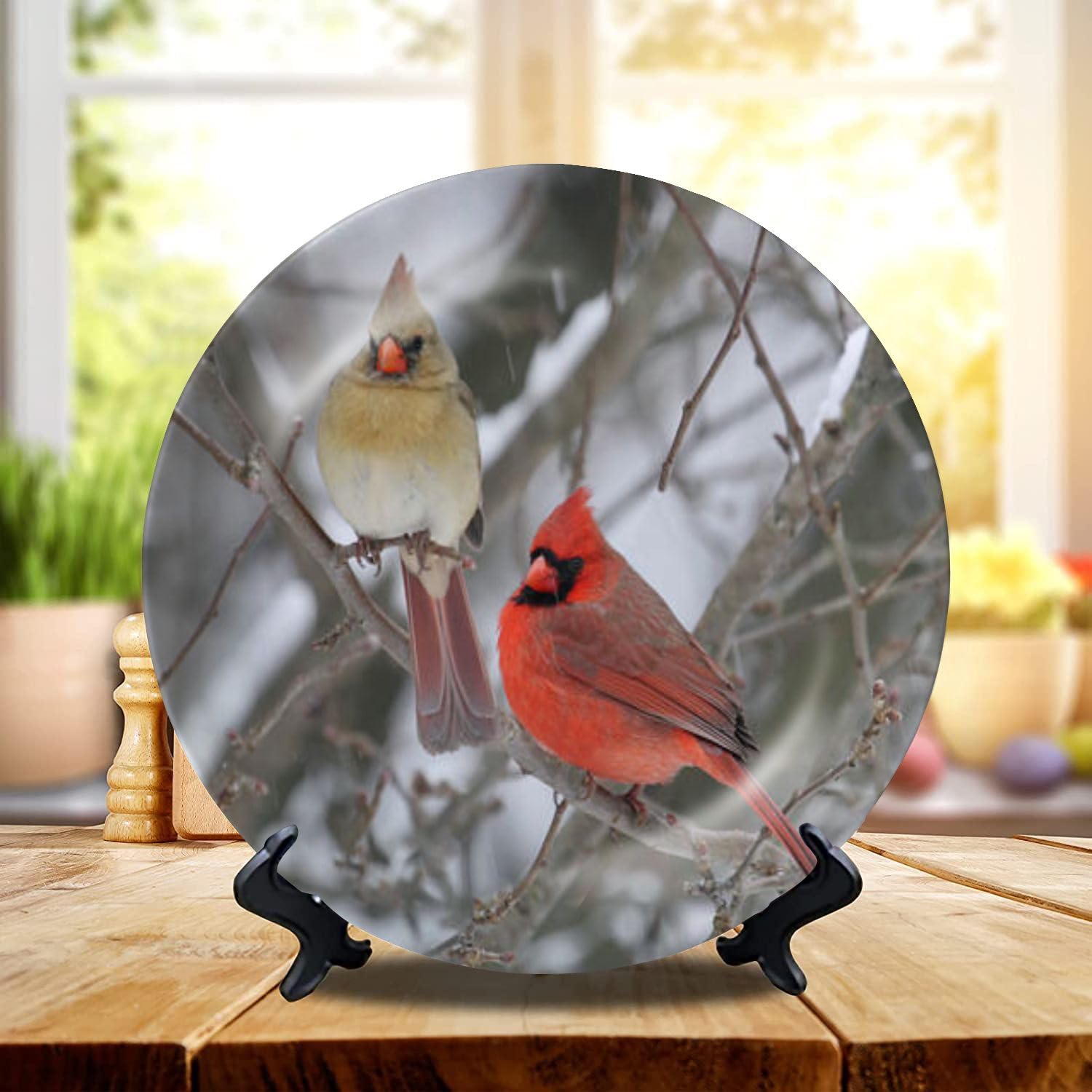 DISAOODANK Decorative Plates Pair Northern Cardinals Wall Decor Ceramic Ornament with Display Stand and Hook Up for Festival, Parties, Wedding 8