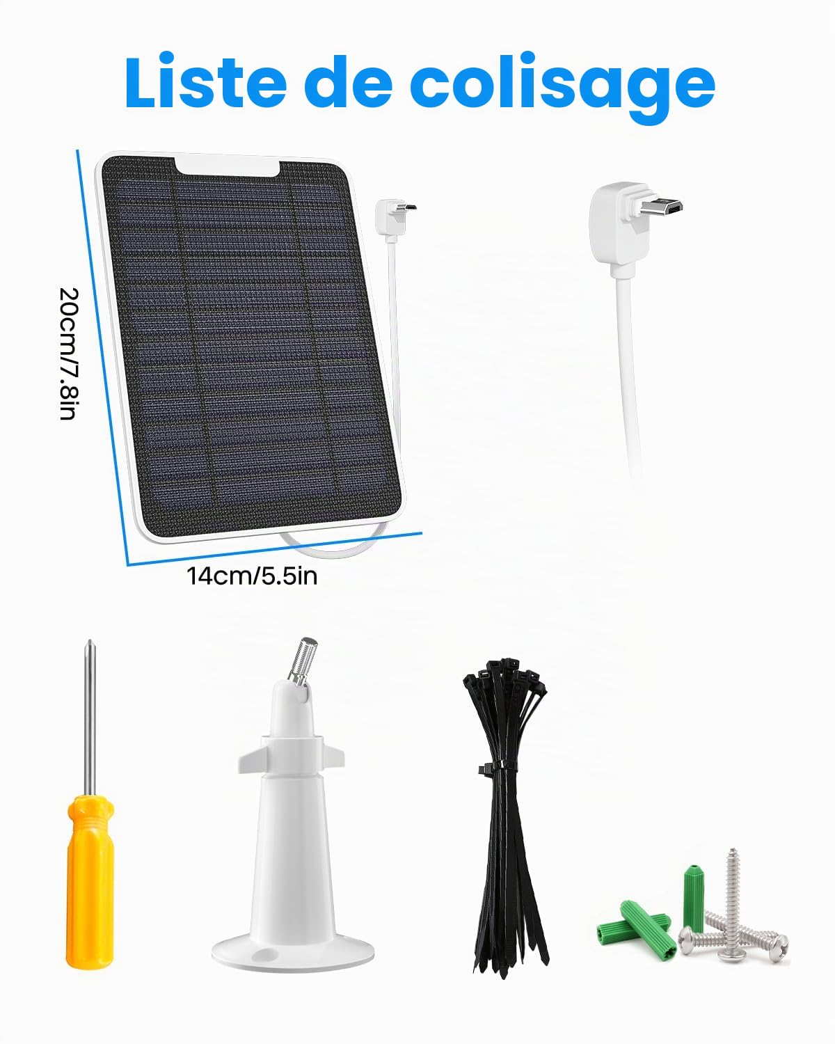 Lot de 3 chargeurs de panneau solaire Arlo Essential/XL, 5 W étanche IP65, câble micro USB 3 m, support mural (pas pour