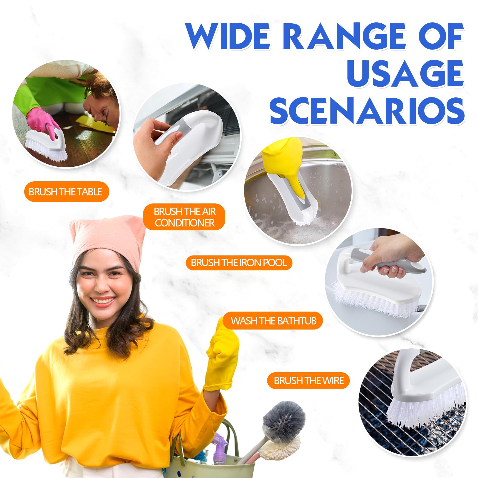 Lallisa 12 cepillos para limpiar cómodos de agarrar, cepillos resistentes a granel con mango, cerdas rígidas flexibles, cepillo para fregar para ducha, alfombras, cocina, azulejos (gris, verde, azul)
